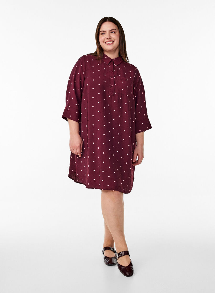 Kort kjole med krave og brystlomme, R&oslash;d, Model image number 1