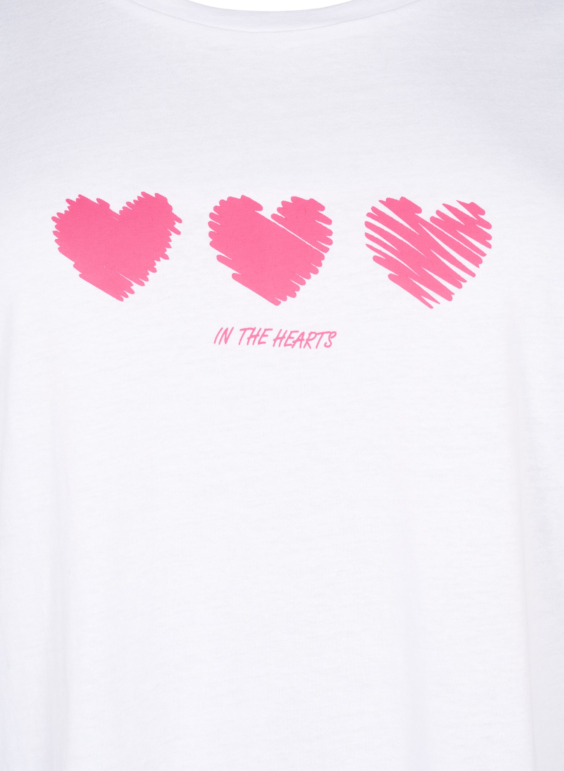 Zizzi T-shirt i bomuld med print og rund hals , B. White W. Hearts, Packshot image number 2
