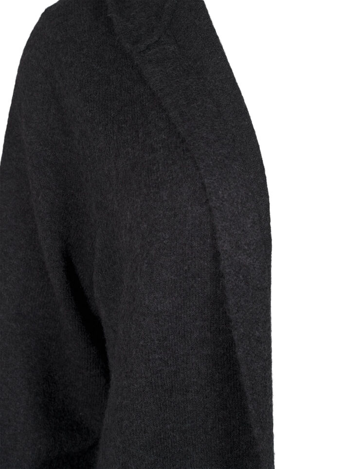 Lang strik cardigan med uld og hætte, Dark Grey Melange, Packshot image number 2