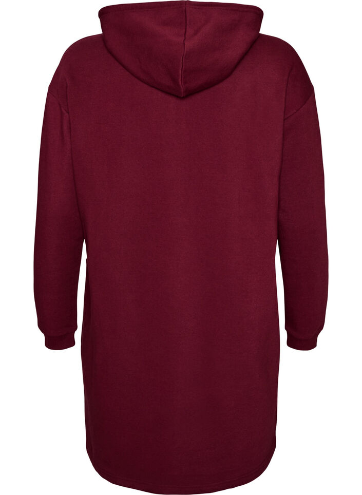 Lang hoodie-cardigan med lynl&aring;s, R&oslash;d, Packshot image number 1