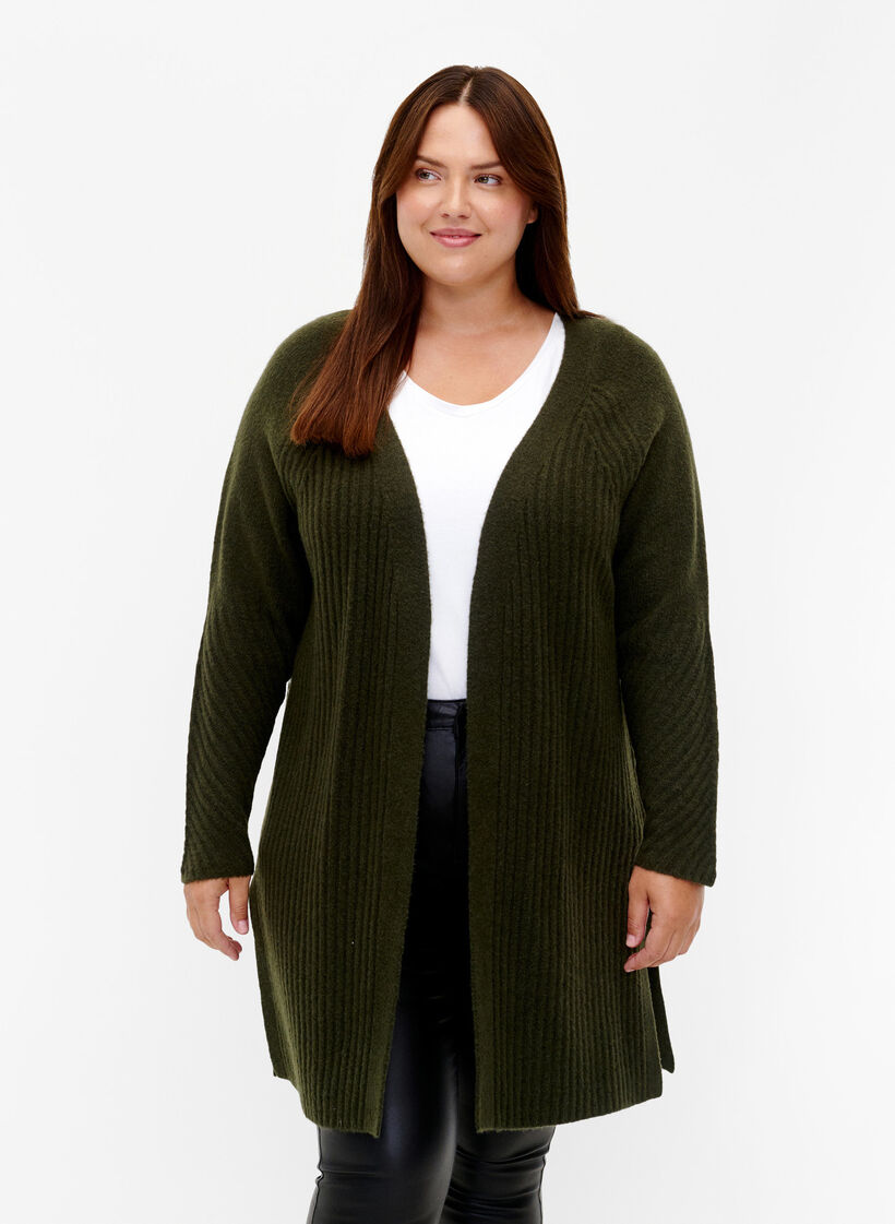 Lang ribstrikket cardigan, Forest Night Mel., Model image number 0
