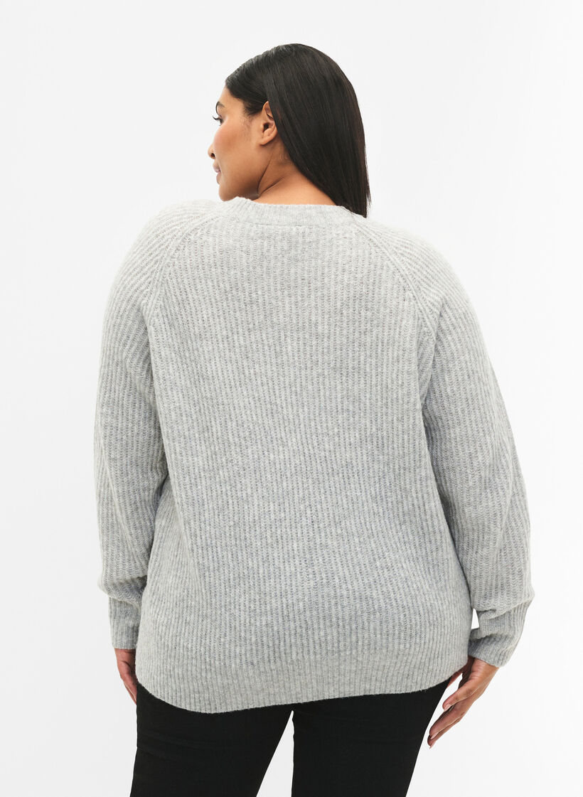 Meleret strikbluse med perleknapper, Light Grey Melange, Model image number 1