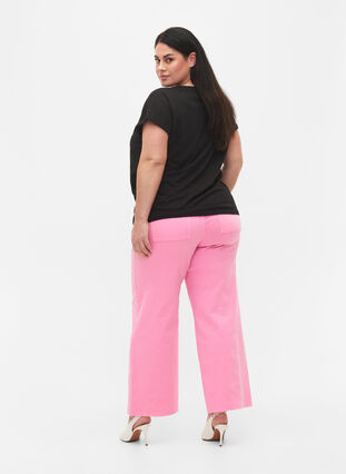 Flared jeans med høj talje, Pink, Model image number 1