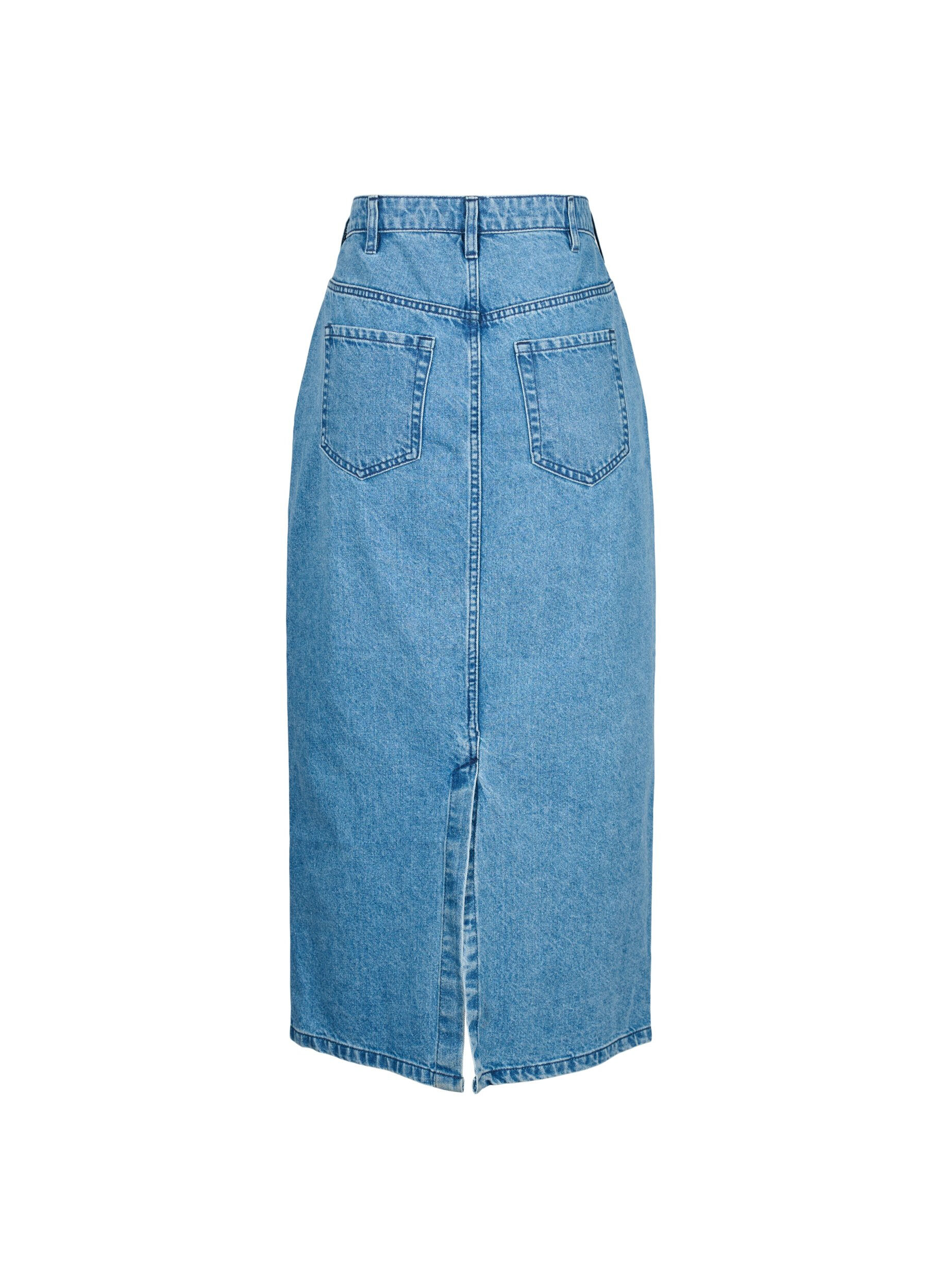 Zizzi Midilang denim nederdel med slids bagp&aring;, Denim Blue, Packshot image number 1