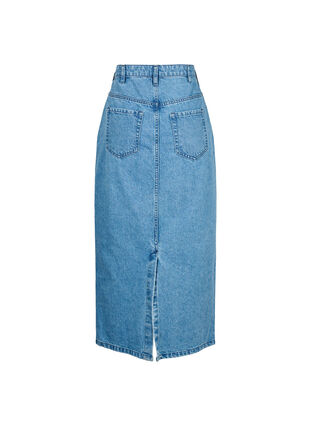 Midilang denim nederdel med slids bagpå, Denim Blue, Packshot image number 1