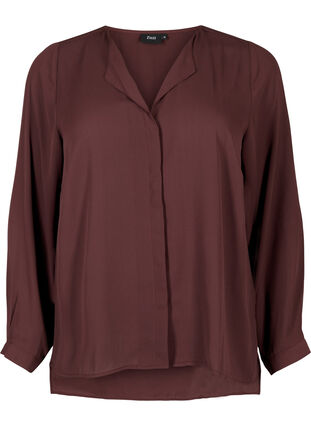 Ensfarvet skjorte med v-udskæring, Fudge, Packshot image number 0