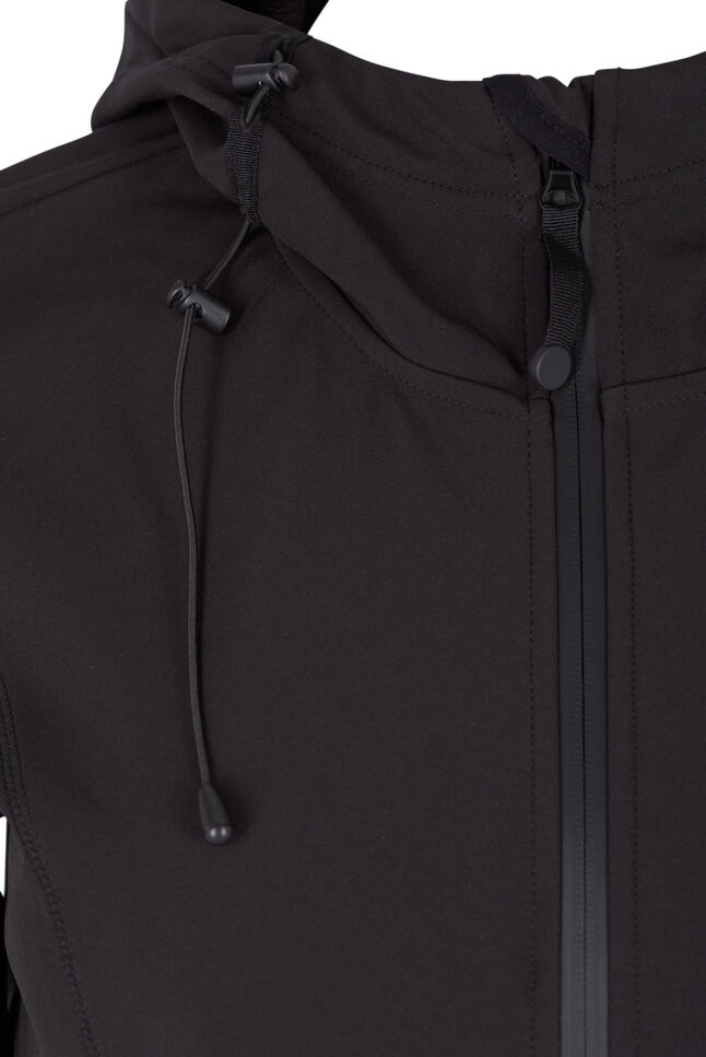 Kort softshell jakke med hætte, Black, Packshot image number 2