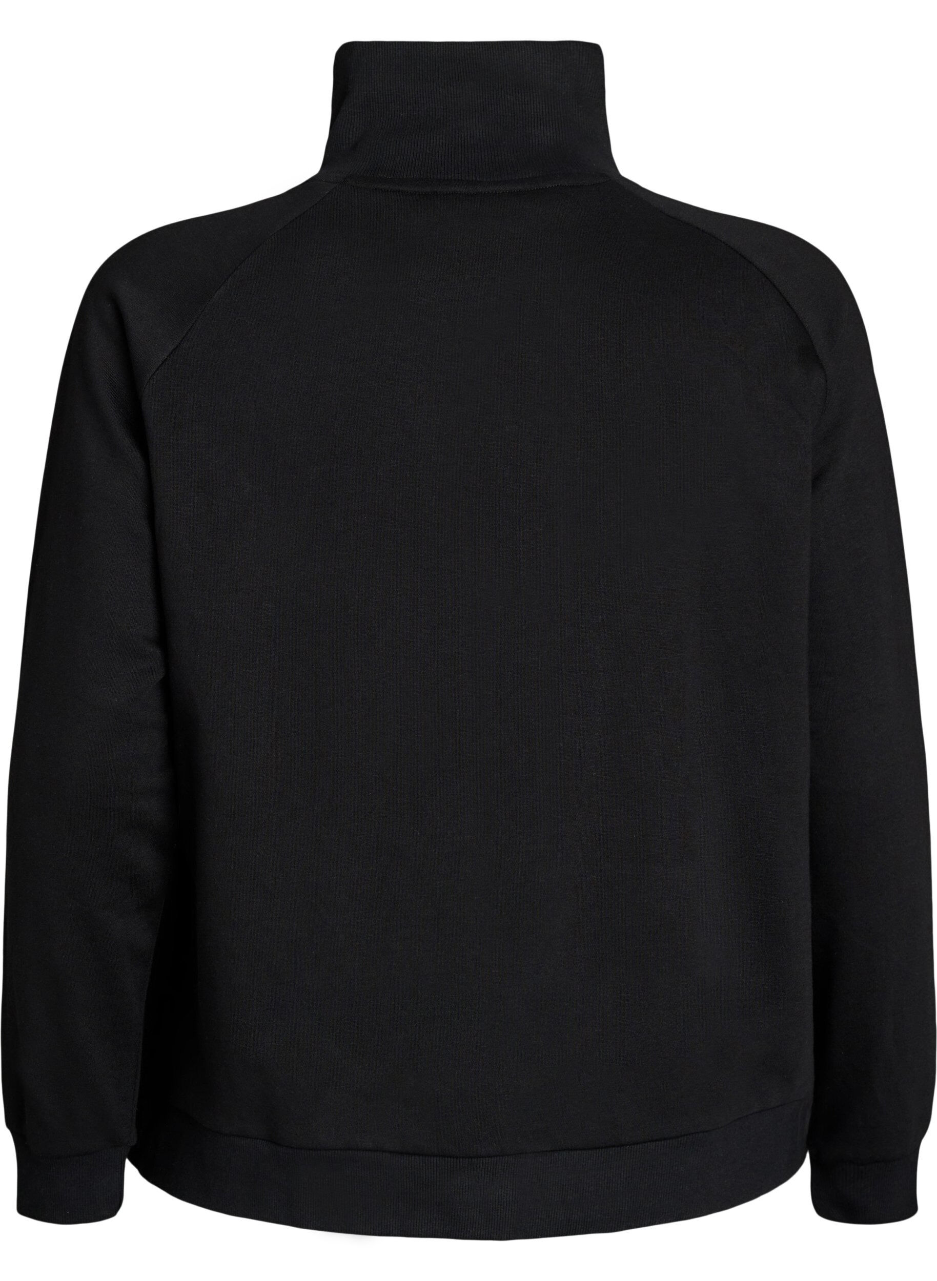 ZizziSweatcardigan med h&oslash;j krave og lynl&aring;s, Sort, Packshot image number 1
