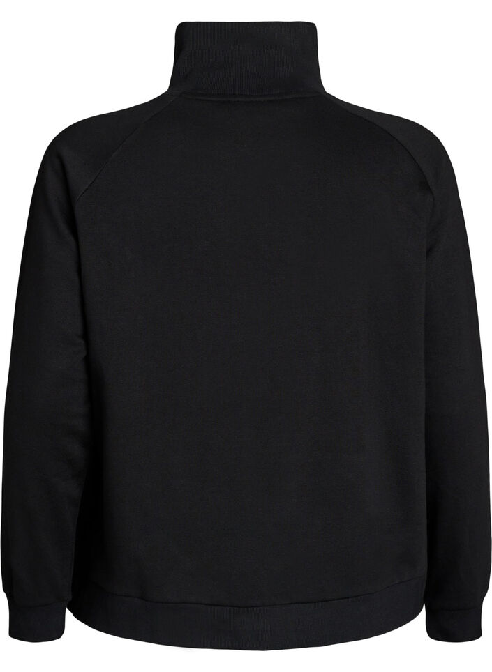 Sweatcardigan med h&oslash;j krave og lynl&aring;s, Sort, Packshot image number 1