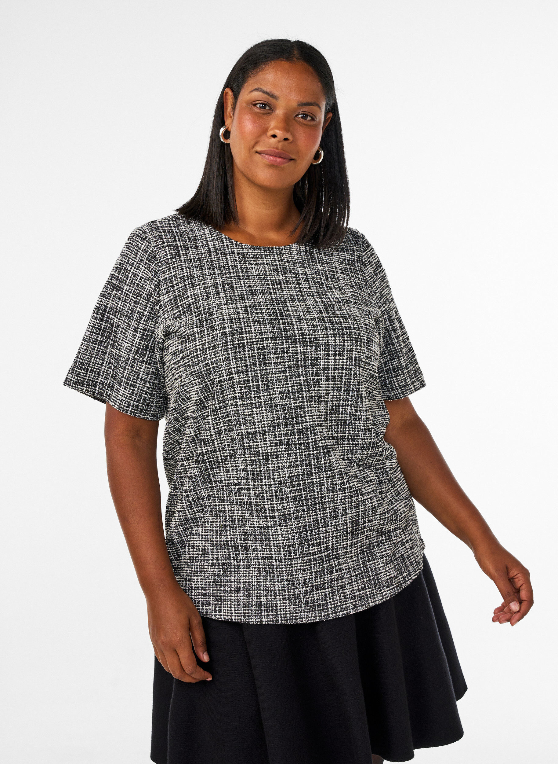 V&aelig;vet bluse med knapdetalje, Vanilla, Model