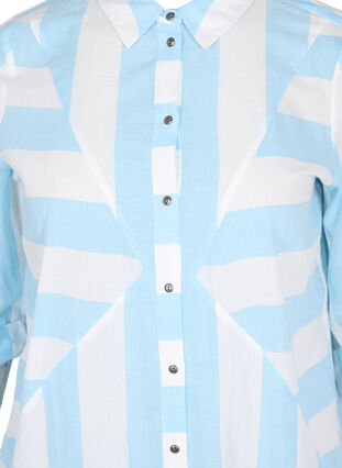 Stribet bomuldsskjorte med 3/4 ærmer, Blue Bell Stripe, Packshot image number 2