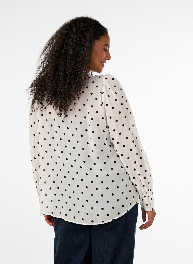 Skjortebluse i viskose med fl&aelig;sekrave, Hvid, Model image number 2