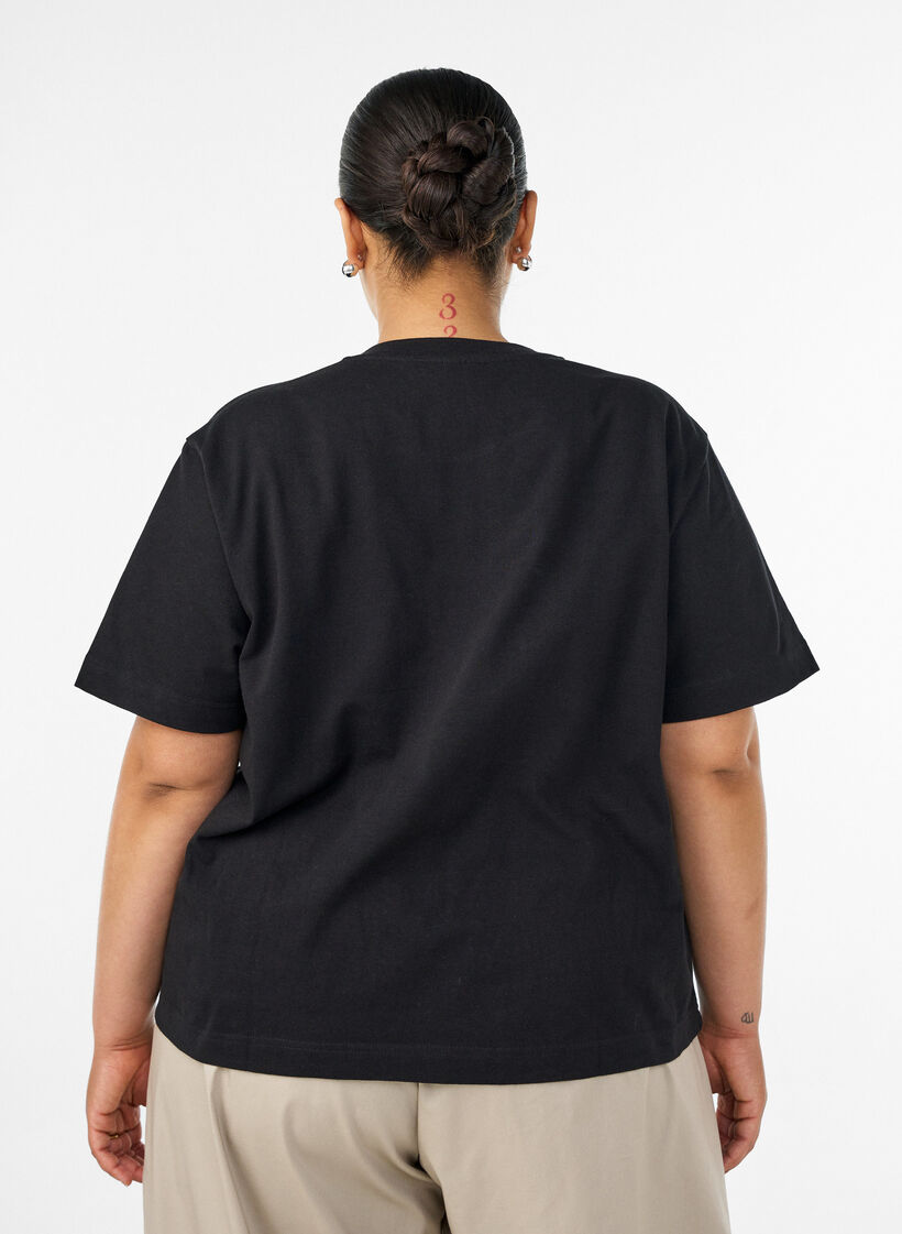 Boxy T-shirt i bomuld, Sort, Model image number 2