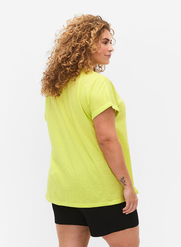 T-shirt med tryk i økologisk bomuld, Wild Lime w. Navy, Model image number 1