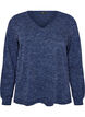 Jerseybluse med V-hals og lange &aelig;rmer, Bl&aring;, Packshot image number 0