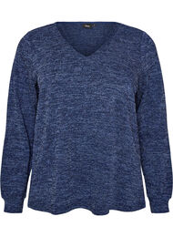 Jerseybluse med V-hals og lange &aelig;rmer, Bl&aring;