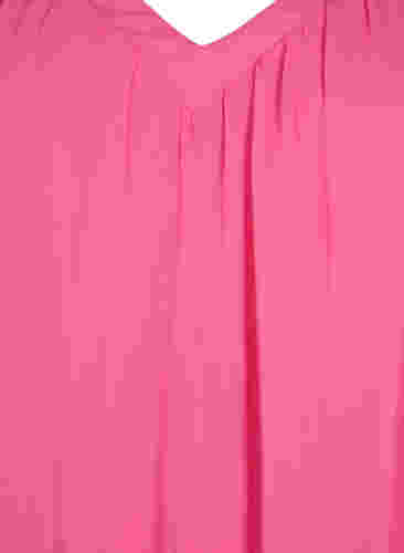 Ensfarvet bluse med flagermusærmer og v-hals, Shocking Pink, Packshot image number 2