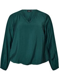 Bluse med balloneffekt og chiffondetaljer, Gr&oslash;n