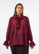 Bluse i viskose med fl&aelig;ser og lange &aelig;rmer, R&oslash;d, Model image number 0