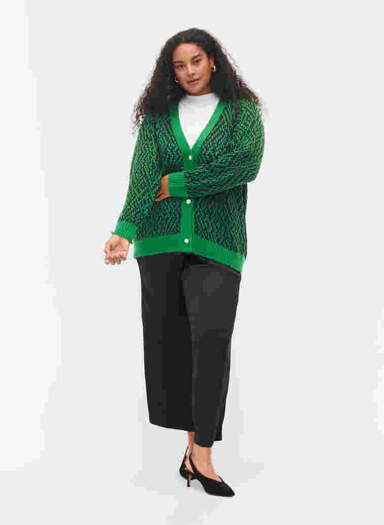 Mønstret strik cardigan med knapper, Jolly Green Comb, Model image number 0