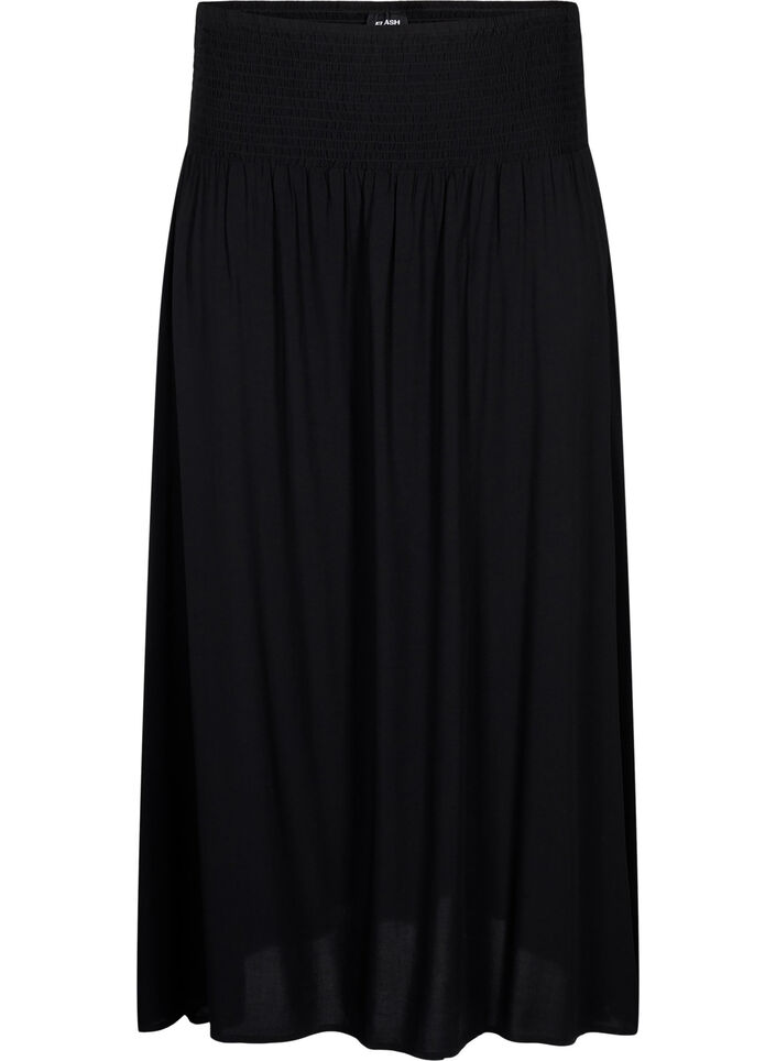 Maxinederdel i viskose med smock, Sort, Packshot image number 0