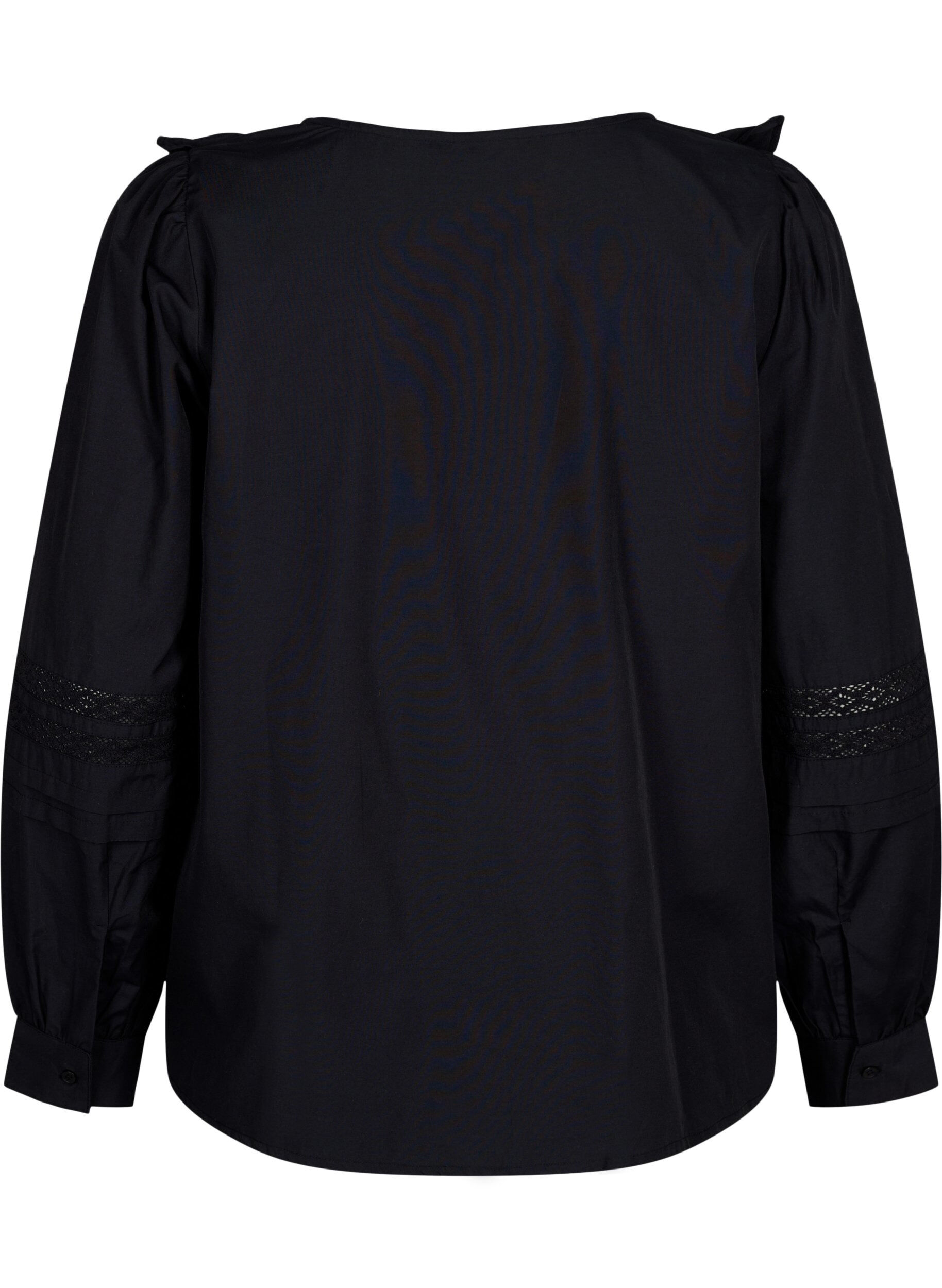 Zizzi Bluse med fl&aelig;ser og blondeb&aring;nd, Sort, Packshot image number 1