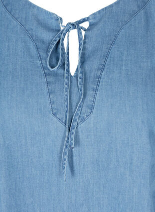 Kortærmet denim bluse i bomuld, Medium Blue Denim, Packshot image number 2