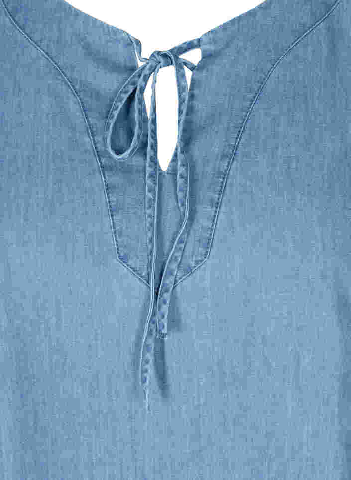 Kortærmet denim bluse i bomuld, Medium Blue Denim, Packshot image number 2