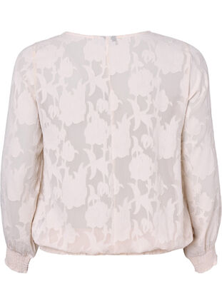 Jacquard bluse med smock, Warm Off-white, Packshot image number 1