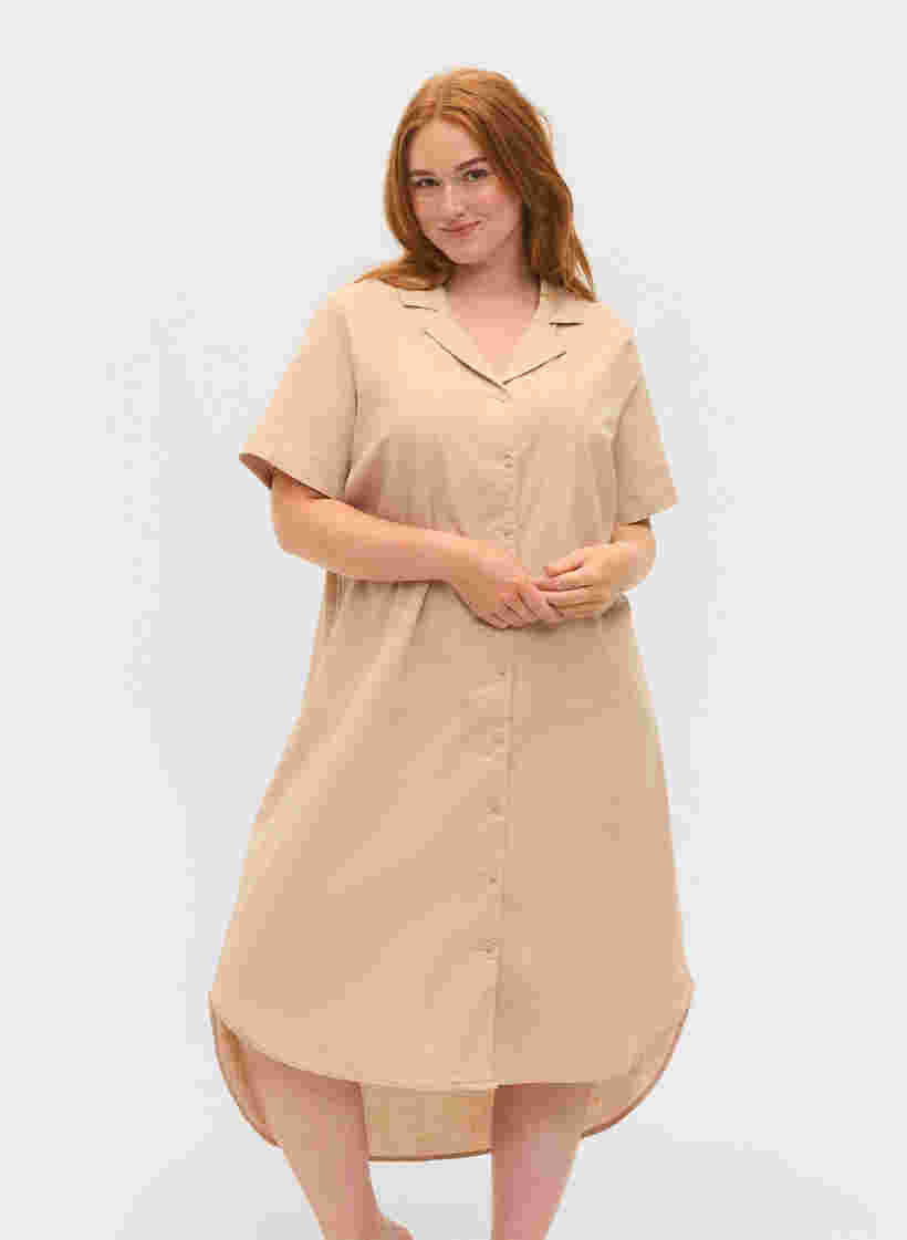 Lang bomuldsskjorte med korte ærmer, Humus, Model image number 0
