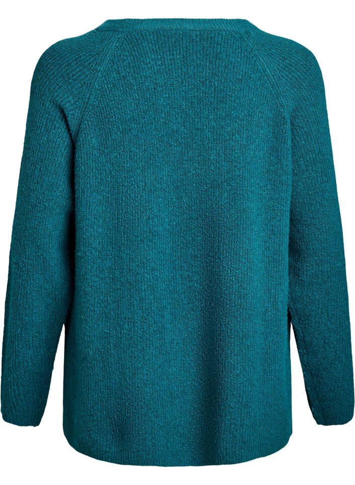 Strikbluse med diagonalt m&oslash;nster og raglan&aelig;rmer, Gr&oslash;n, Packshot image number 1