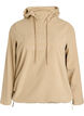 Fleecehoodie med h&oslash;j hals og broderet tekst, Beige, Packshot image number 0