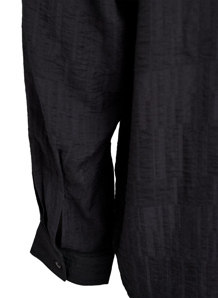 Løs skjorte med tekstur og V-udskæring, Sort, Packshot image number 3