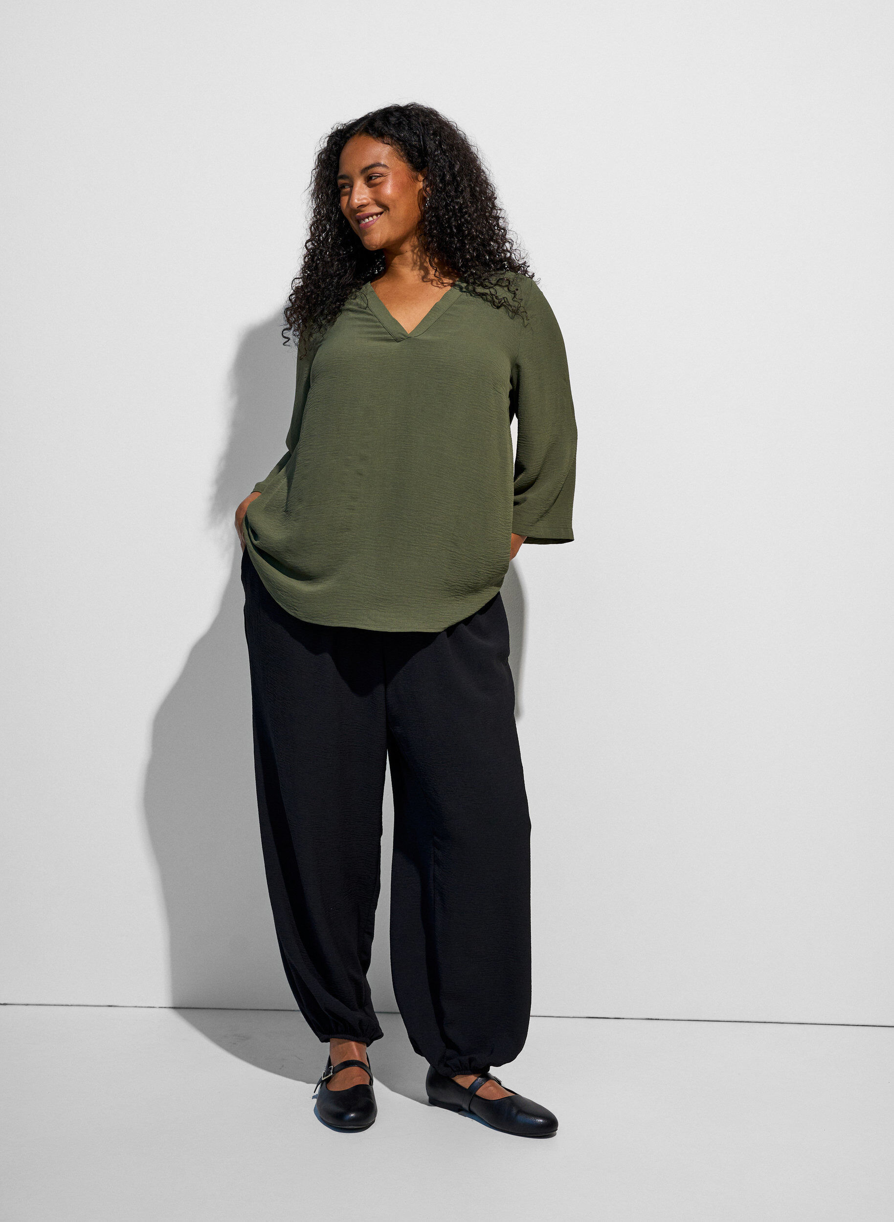 ZizziBluse med 3/4 &aelig;rmer, Gr&oslash;n, Model image number 1