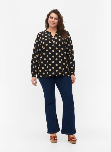 FLASH - Langærmet bluse med print, Black Brown Dot, Model image number 2