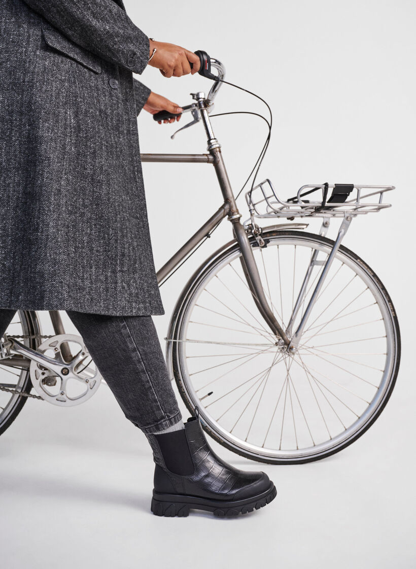 Wide fit - Chelsea croco støvle i læder, Black, Image image number 0