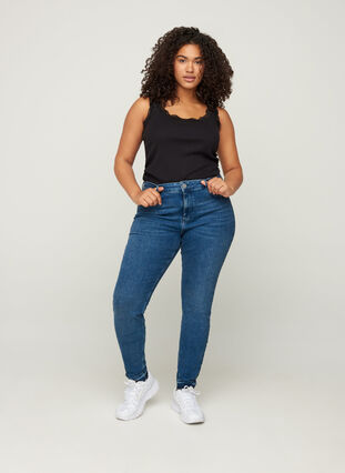 Super slim Amy jeans med rå kanter, Blue denim, Model image number 0