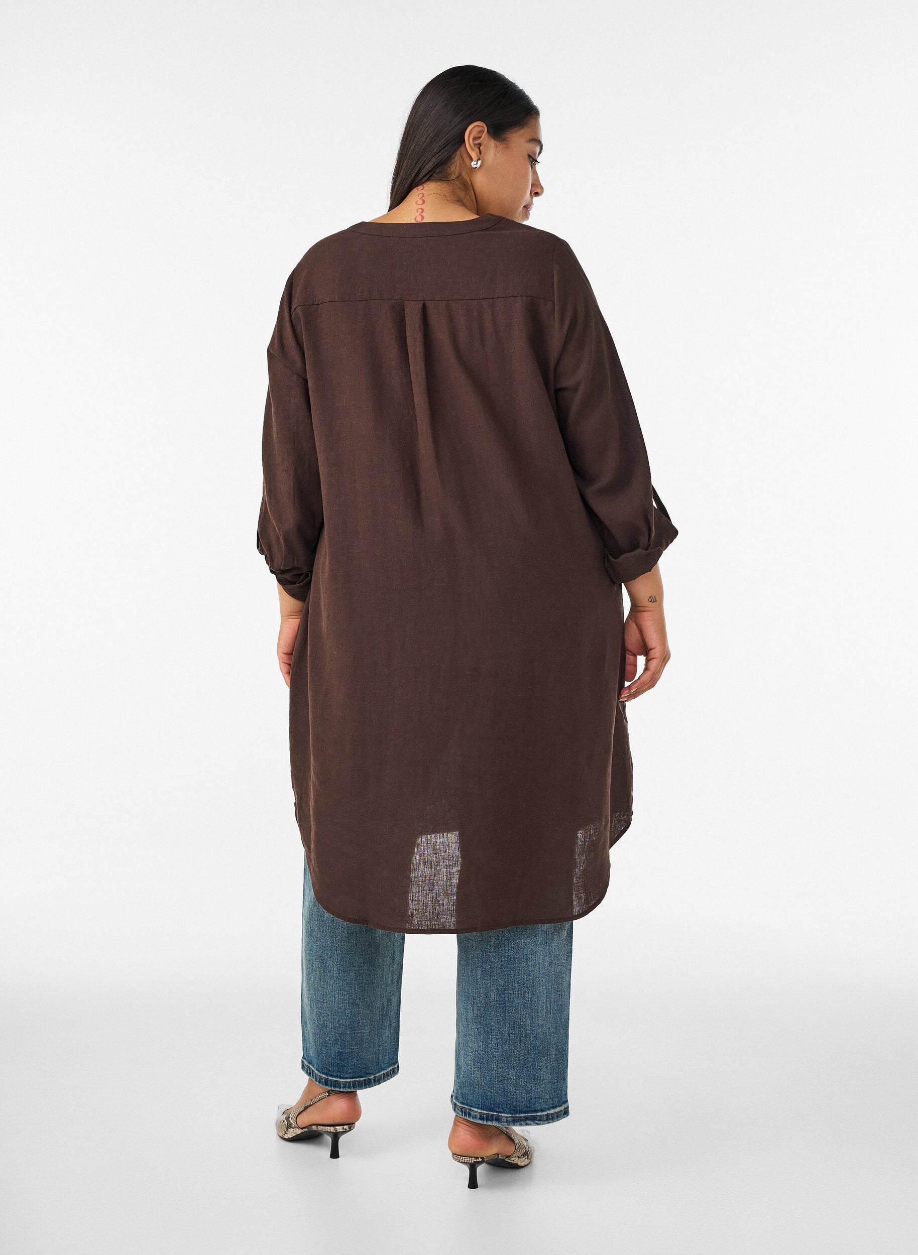 ZizziLang skjorte i h&oslash;r og viskose, Brun, Model image number 1