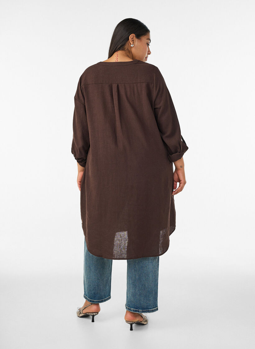 Lang skjorte i h&oslash;r og viskose, Brun, Model image number 1