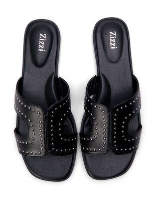 Flade slip-in sandaler med bred pasform og nitter, Black, Packshot image number 2