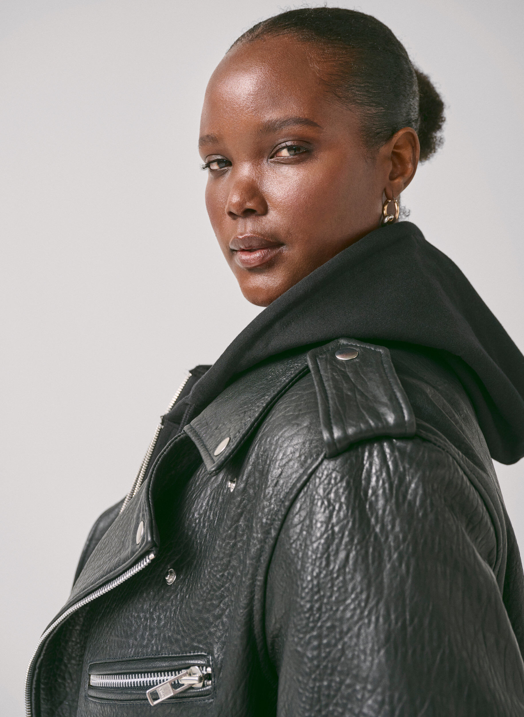 Zizzi L&aelig;der bikerjakke med lommer, Black, Image image number 0