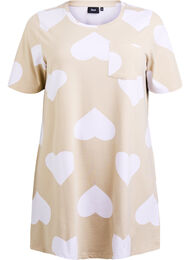 Lang nat t-shirt i modalmix med hjerter, Beige