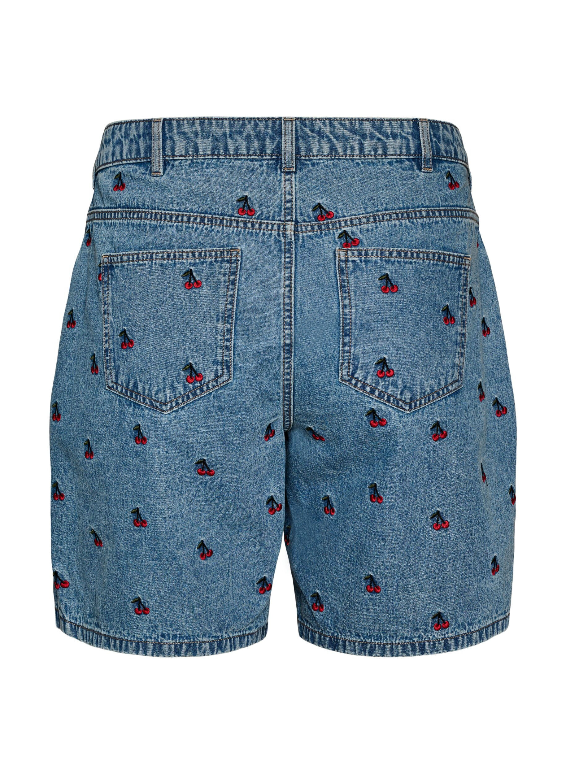 Zizzi Denim shorts med broderede motiver, Bl&aring;, Packshot image number 1