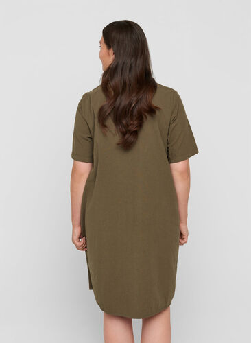 Kortærmet bomulds kjole med knapper, Ivy Green, Model image number 1