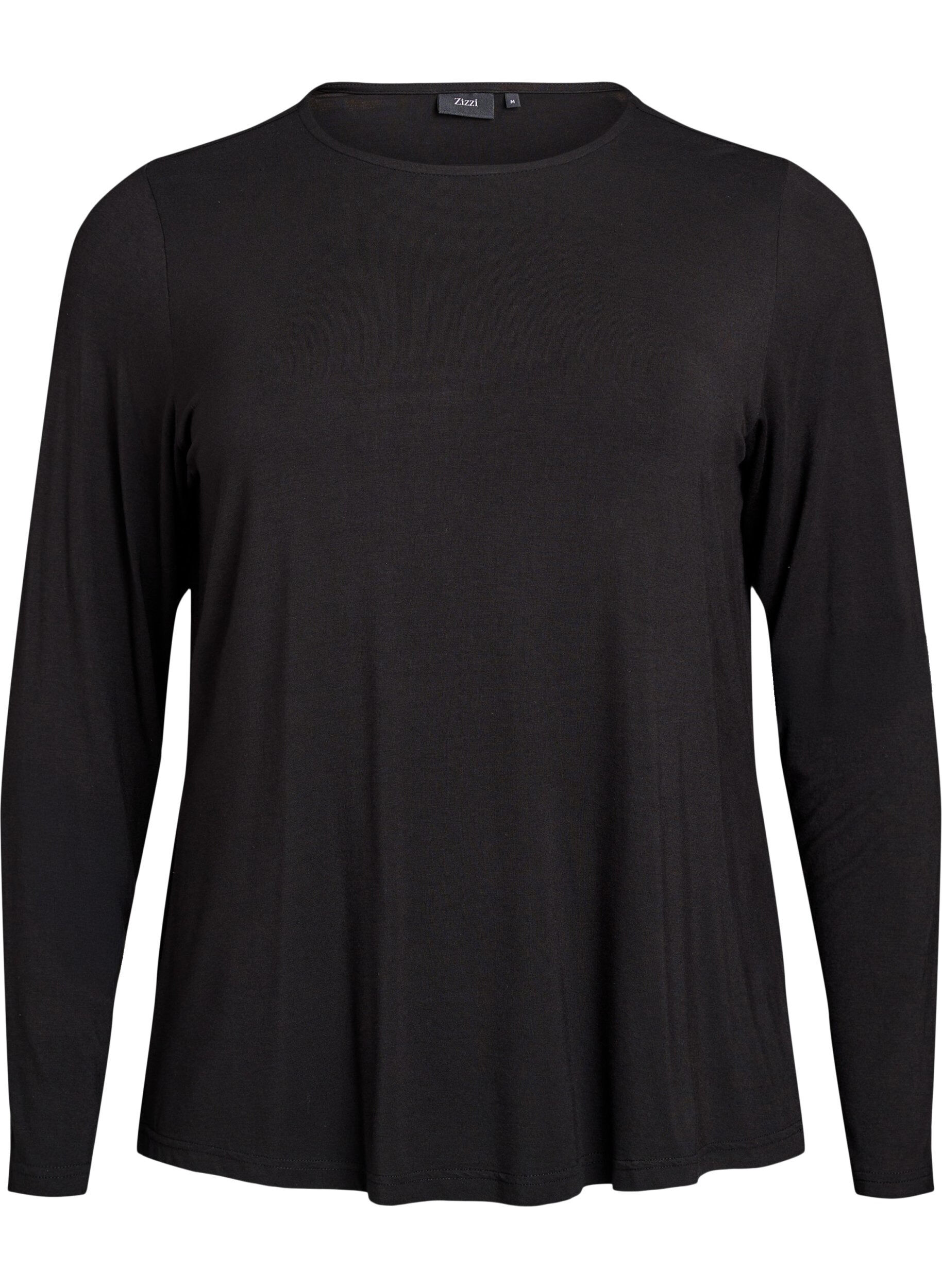 ZizziEnsfarvet bluse med lange &aelig;rmer, Sort, Packshot image number 0