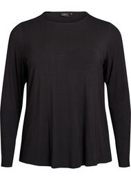 Ensfarvet bluse med lange &aelig;rmer, Sort