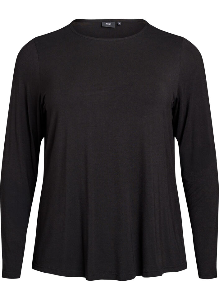 Ensfarvet bluse med lange &aelig;rmer, Sort, Packshot image number 0