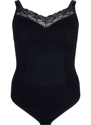Shapewear bodystocking med blonder, Black, Packshot image number 0