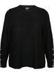 Strikbluse med ribstruktur og knapdetaljer, Sort, Packshot image number 0