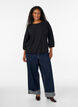 Bluse med struktur og 3/4 &aelig;rmer, Sort, Model image number 1